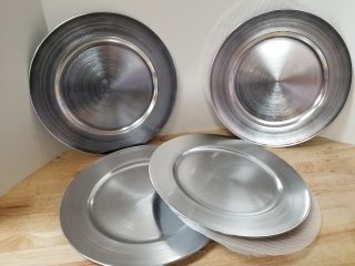 New Set of 4 Silver  hard plastic platters, 15 in