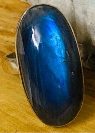 Labradorite Sterling Silver Ring, 1.5 inch high stone, size 4