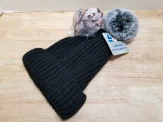 New Ladies Black Knit Hat with Pom-Pom