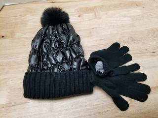 New Black Pom-Pom Hat and Gloves