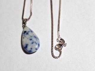 Marked 925 silver chain with 1 inch Sodalite teardrop pendant 