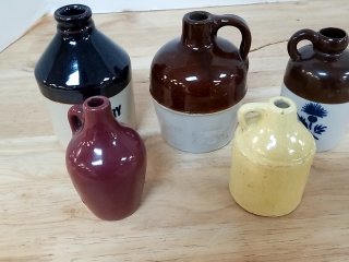Vintage Stoneware Jugs, largest is 5 in, exc cond