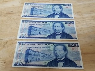Vintage Mexican 50 Peso Notes (3)