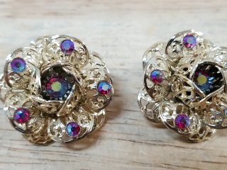 Vintage Sara Coventry  Rhinestone Earrings, 1 in, exc cond