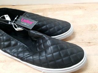 New Ladies Black Quilted Slip-On Shoes size 10