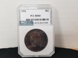 1924 Peace silver dollar, toning 