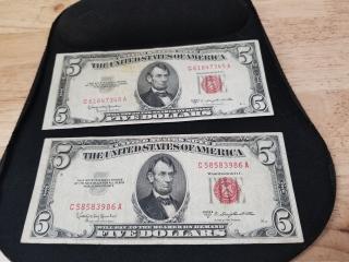 1953 C, Red seal, $5 notes
