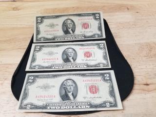 Three $2 red seal notes 1953, 1953A, 1953B