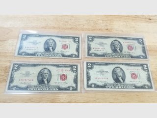 Four Red Seal $2 Bills, 1953