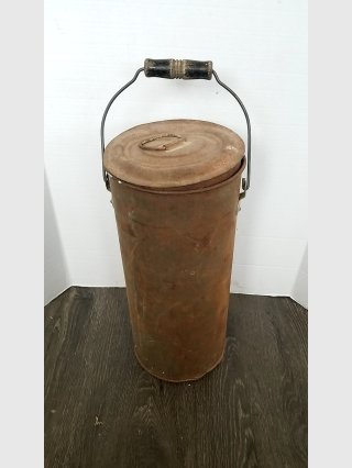 Vintage Rusty Metal Bucket, wood handle, 20 inch