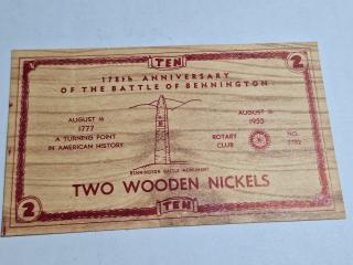 178th Anniversary of the Battle of Bennington Wooden Nickel card