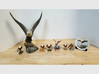 Eagle Figurines and Plate, great shape, tallest 14 inch 