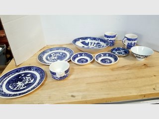 Blue and White Porcelain Dish Set, some damage 