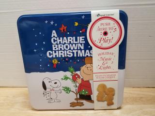 New Charlie brown music and lights tin, 10 by 10 by 3 inch