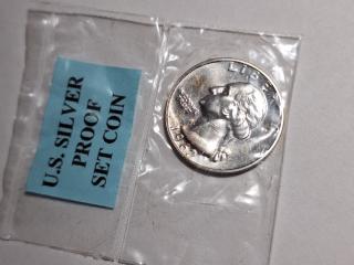 1962 silver Washington quarter, proof, in sealed bag
