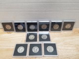 11 Standing Liberty silver quarters, 1920s