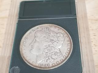 1891 P Morgan silver Dollar 