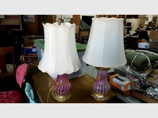Pair of Puink Glass Table Lamps, good cond 
