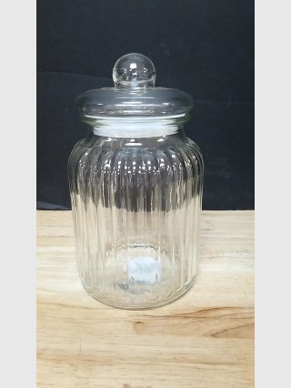 Ribbed Glass Storage Jar 10 inch tall 