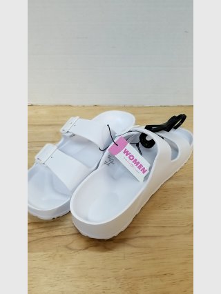 Women's White Buckle Sandals L 9/10