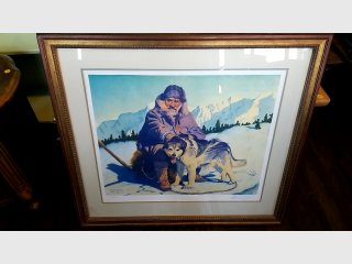 Framed Man Husky Print, 34x30 in, signed and numbered 