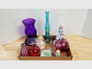 Assorted Glass Vases and Angel Figurines