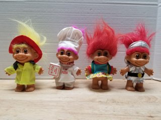 Four Russ Troll Dolls, excellent condition, 7 inch with hair