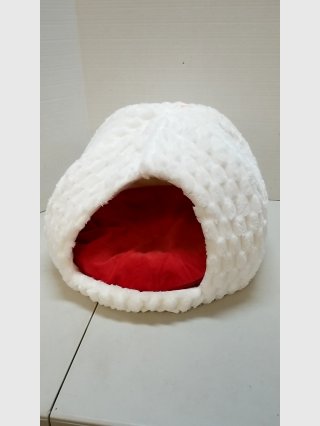 White Faux Fur Cat Cave Bed, 18 by 14 inch 