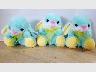 Set of 3 Blue Plush Bunny Toys, 7 inch