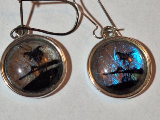 Vintage Silver Blue Art Glass Earrings, 1/2 inch