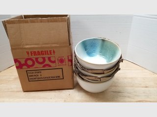 Set of 4 Glazed Ceramic Bowls, 25 oz