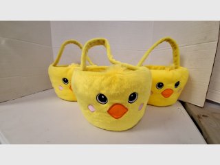 Yellow Plush Chick Easter Baskets (3), 8x7 inch each