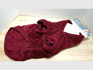 Burgundy Fleece Dog Hoodie Jacket, med