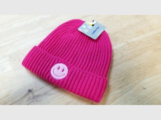 New Pink Smiley Face Beanie