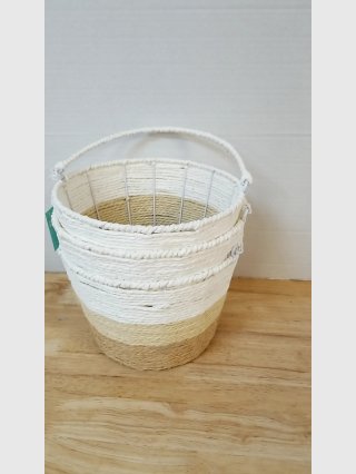 3 White & Tan Rope Baskets, 10 by 9 inch
