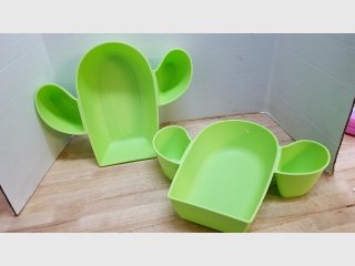 New Green Cactus Shaped Plastic Bowls Set