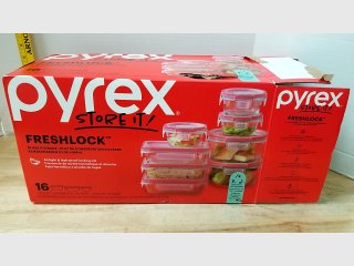 Pyrex 15 piece glass storage, one missing