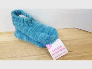 Ladies Blue Knit Slipper Socks Size 4-10