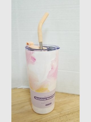 Pink Stainless Steel Tumbler w/ Straw