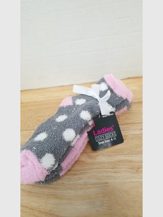 Ladies Cozy Fuzzy Socks Gray/Pink 4-11