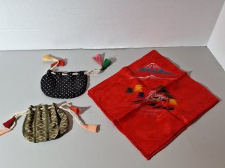 Two draw bags 4 inch, handpainted hankie