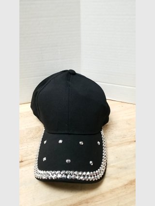 Black Rhinestone Embellished Baseball Cap
