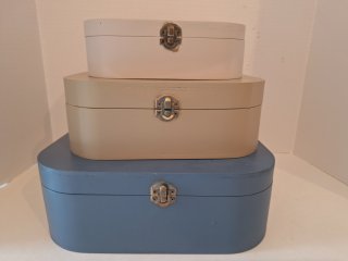 New, wood stackable boxes, 3 total