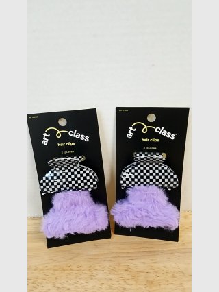 Art Class Checkered & Furry Hair Clips
