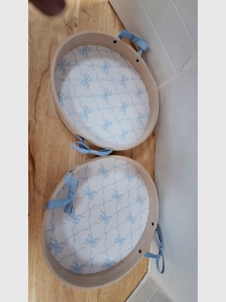 Blue Bow Print Wooden Trays Set, 12 inch