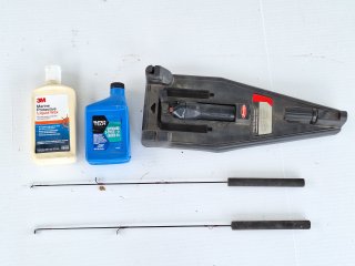 Ice fishing poles, Berkley Portable Line Spooling Station, misc