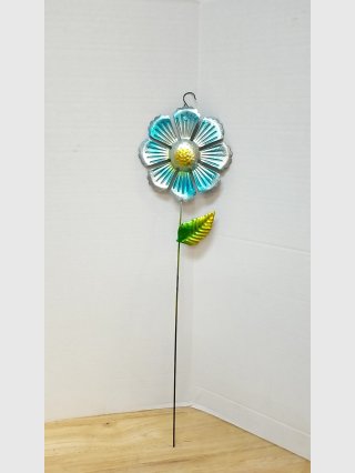 New Blue metal flower garden stake 22 inch