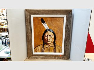 Framed Sitting Bull painting,  signed by artist,  22x27