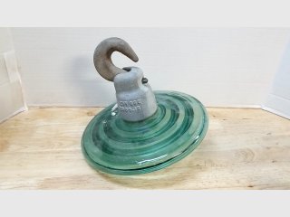 Vintage Green Glass Insulator with Hook, 10 in