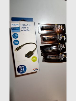 Philips USB-C to USB-A Adapters Lot and plastic valve caps